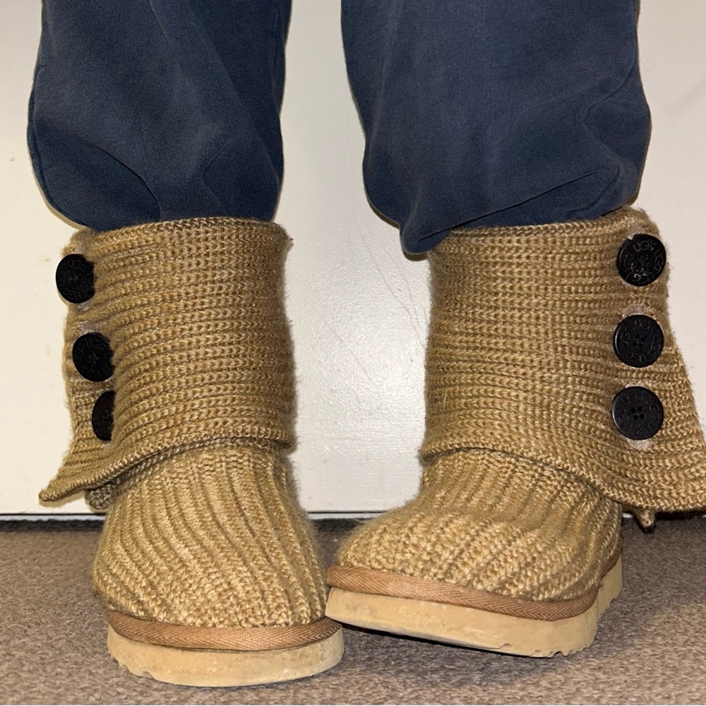UGG Camel Knit Boots with Buttons